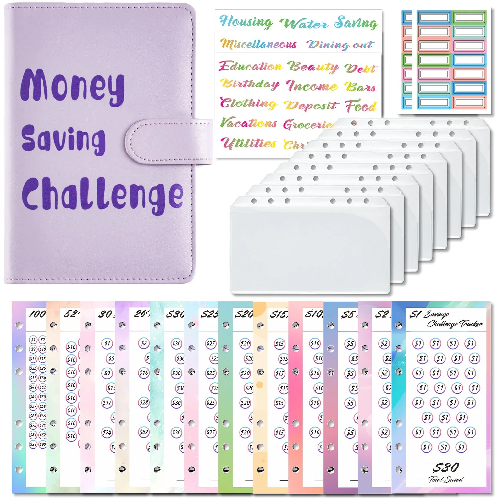 New Product A6 Pu Leather Binder Money Saving Challenge Book Binder Set Budget Binder Planner Custom for Cash Stuffing