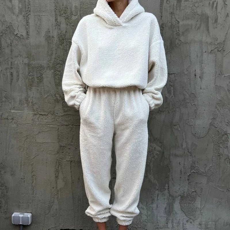 L800872 Custom Women's Clothing For Winter Polar Fleece Long Sleeve Drawstring Hoodie And Jogger Set
