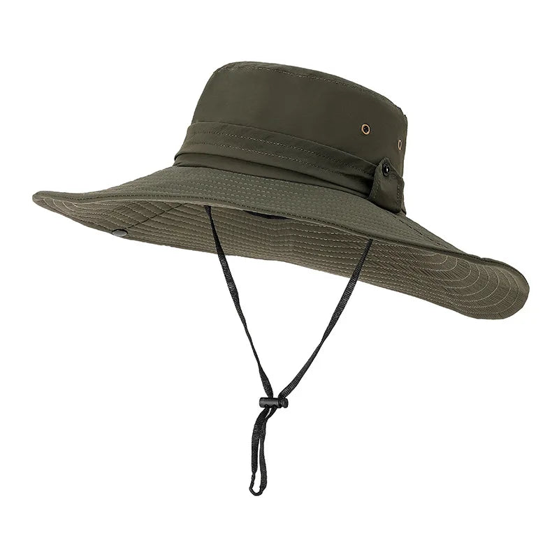 2026 Outdoor Flat Top Wide Brim Fisherman Bucket Hat Custom logo Fisherman Mesh Breathable Fishing Hat for Men Women