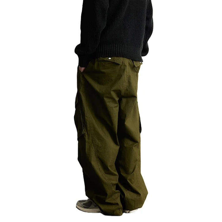 Oversized Streetwear Pants Casual Trousers Fit Parachute Utility Loose Waist Color Plain Baggy Mens Cotton Cargo Pants