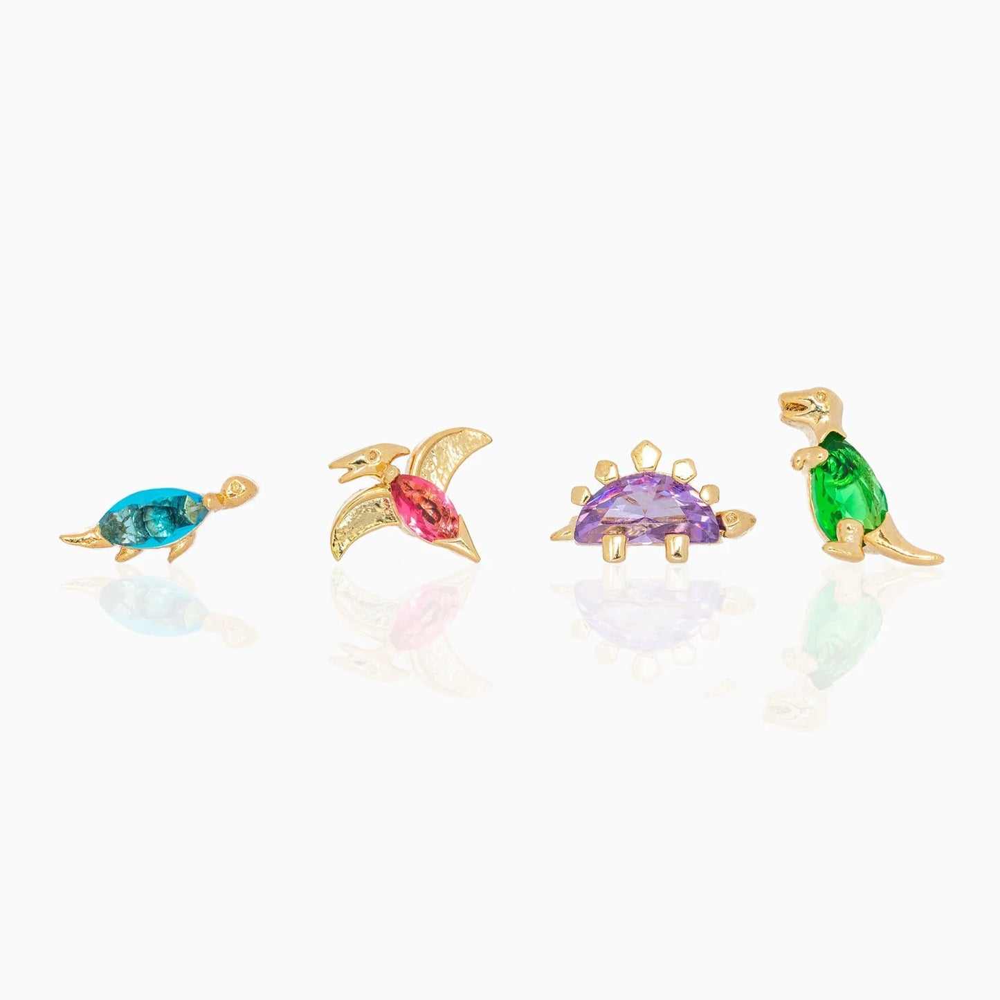 Zuola Fashion Earring Colorful Zircon 18K Gold Plated Animal Dinosaur Studs Earring 925 Silver Posts Cute Earring for Girl Gi