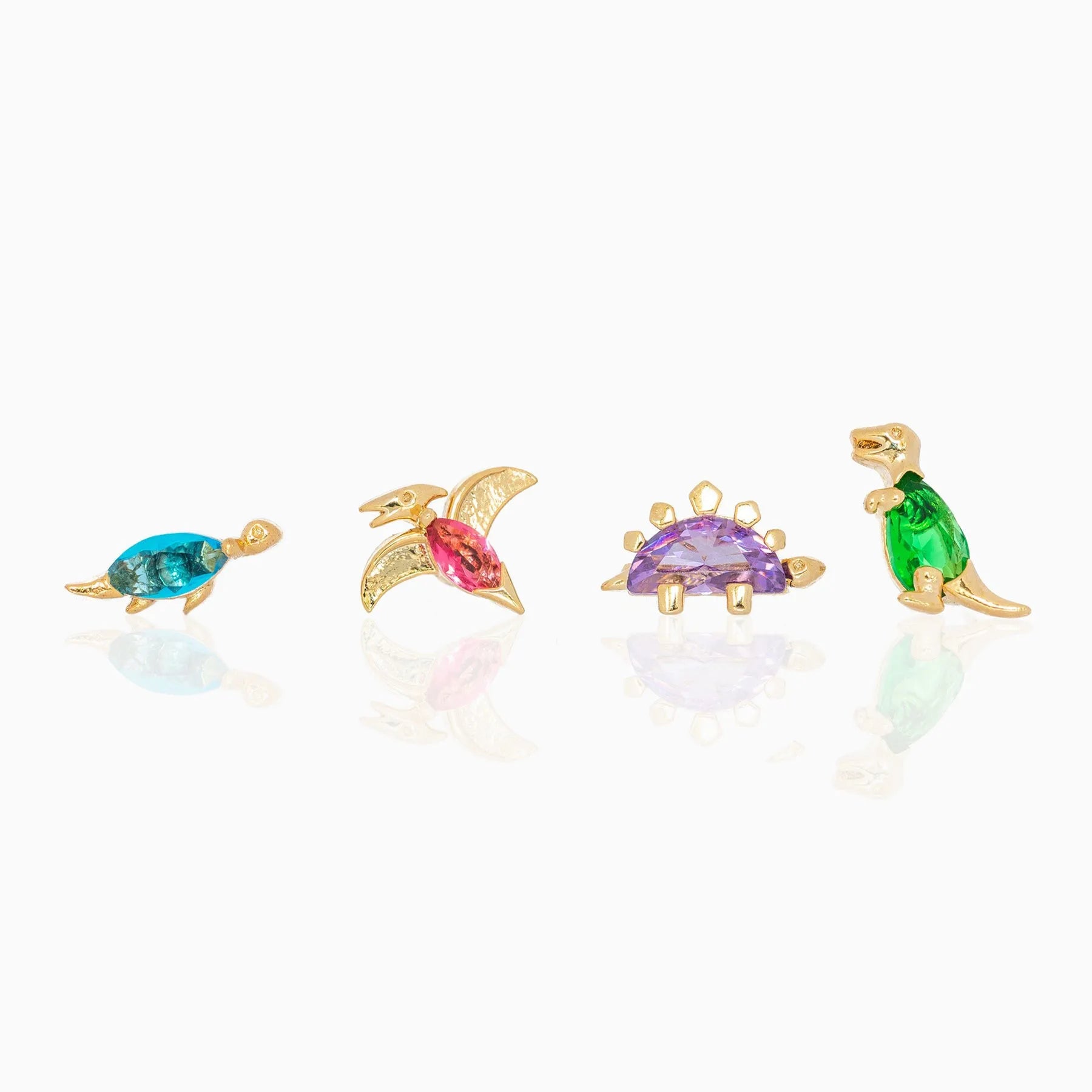 Zuola Fashion Earring Colorful Zircon 18K Gold Plated Animal Dinosaur Studs Earring 925 Silver Posts Cute Earring for Girl Gi