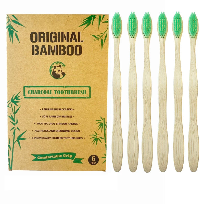 Best Quality Promotional Natural Personalized Colorful Charcoal  Toothbrush with Wavy Moso Soft Medium Boar Bristle