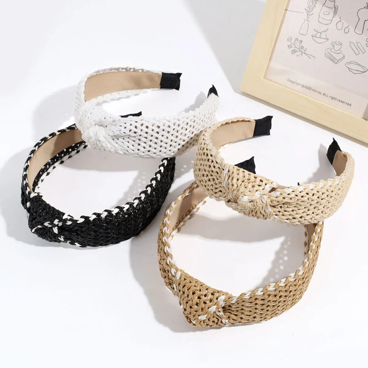 New Casual Beach Holiday Decorative Faux Straw Bow Head Band Hair Accessory Hairband for Lady Girls