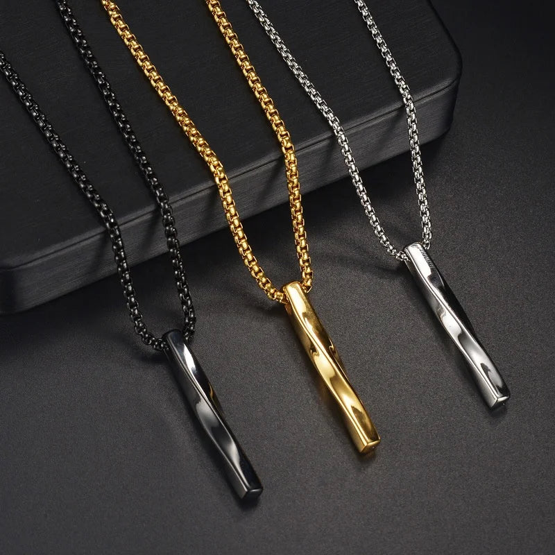 316 Stainless Steel Hip Hop Personality Pendant Necklace Gold Plated Rectangle Long Strip Pendant Necklace for Men