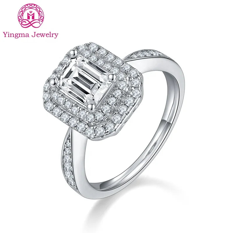 Wuzhou Yingma Jewelry Co Graceful Mossanite Ring 925 Silver 1.0ct 6.5 mm Emerald Cut MoIssanite Rings for Women