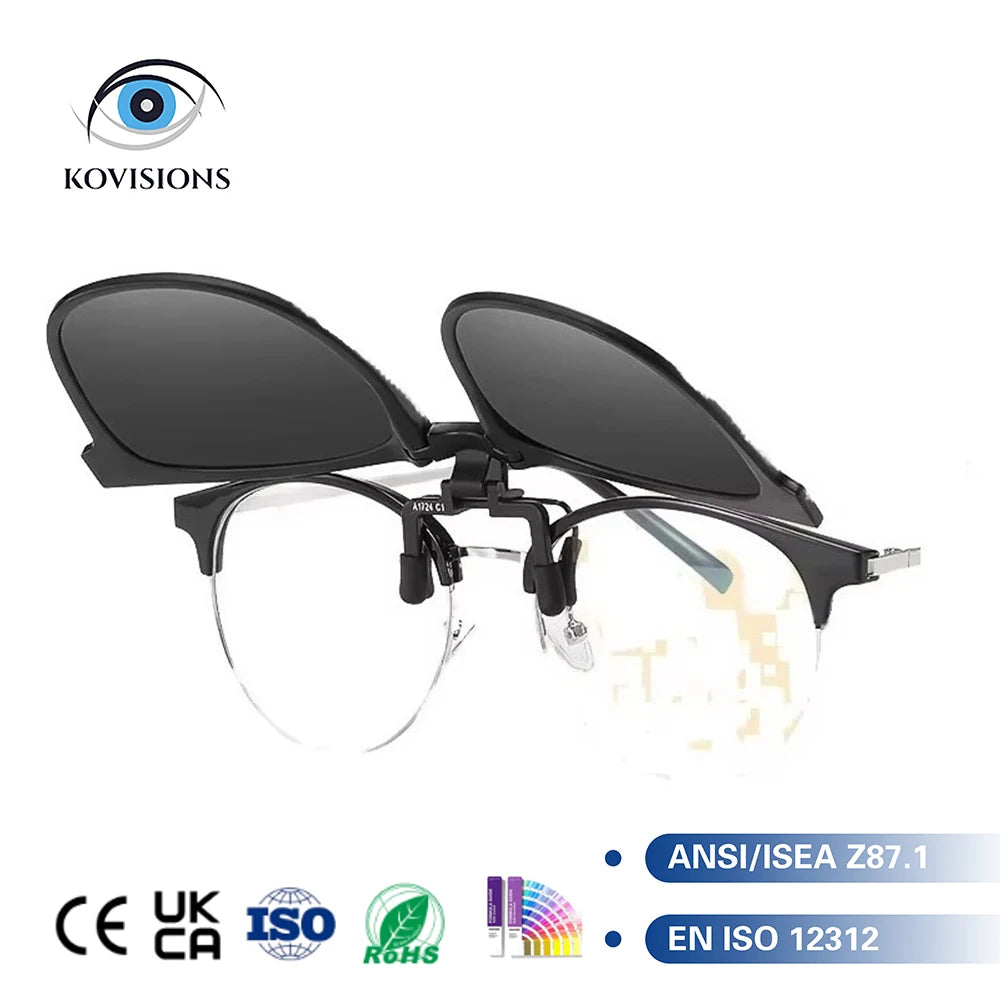 Polarized Clip on Sunglasses Durable 100% UV Blocking Flip up Design Secure Fit for Adult Outdoor Activities