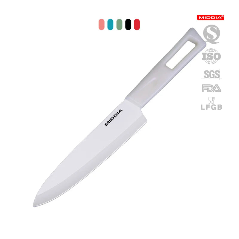 MIDDIA 6 Inch Ceramic Chef's Knife Santoku with PP Ambidextrous Handle Satin Finish Laser Logo
