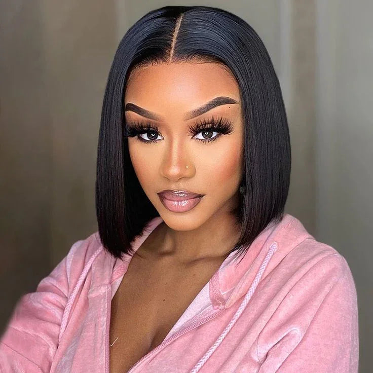 Ready to Ship 13x4 Transparent Lace Front Wigs Bob Short Straight 150% Density Human Hair Wig Middle Parting for Women
