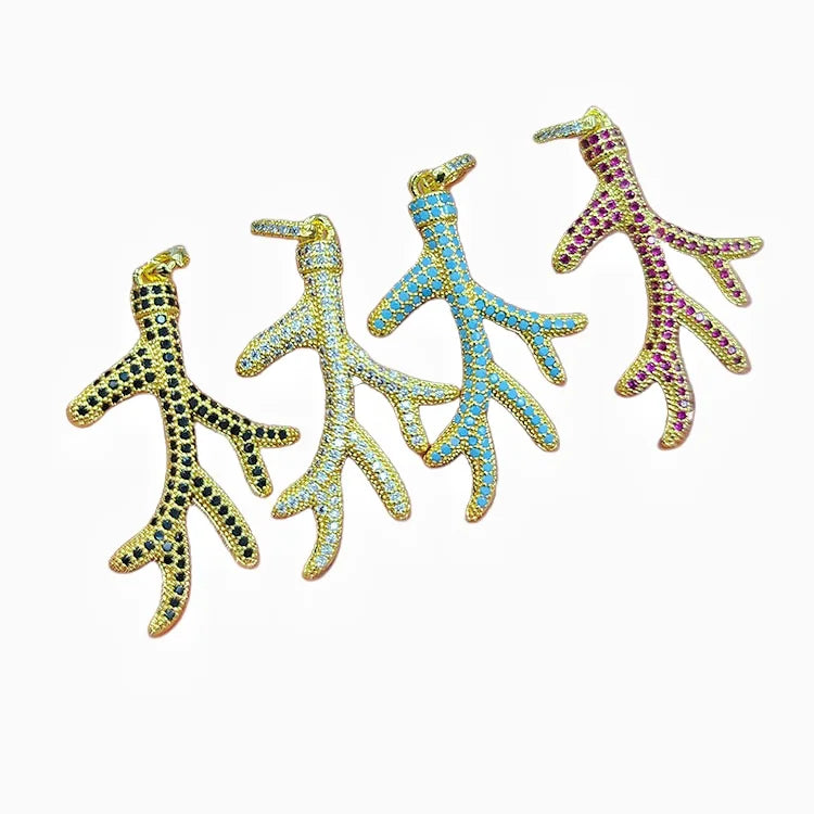 CZ8819 Chic Mini 18k Gold Plated Jewelry CharmCZ Diamond Micro Pave Coral Branch Stick Charm Pendants