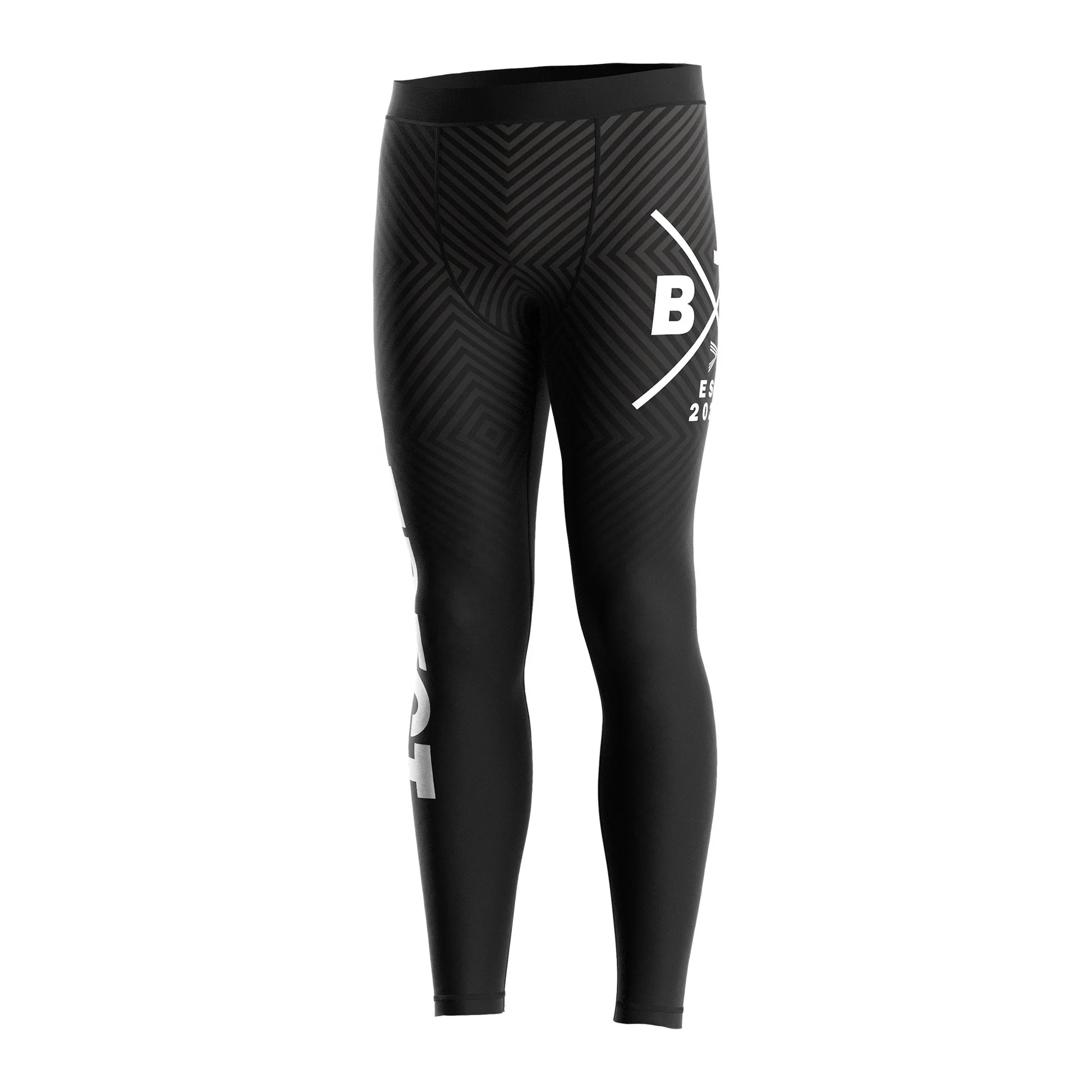 Black Men's MMA Spats Compression Leggings 4-Way Stretch Flatlock Stitching Moisture Wicking for BJJ No-Gi Grappling