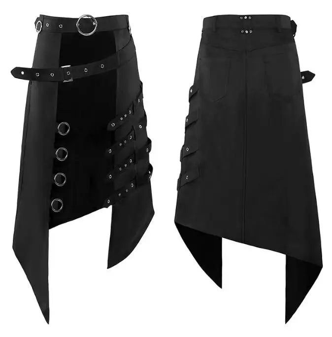 Ecowalson Girls Gothic Half Skirts Summer Harajuku Punk Style Irregular Skirts Women Asymmetrical High Waist Black Skirts