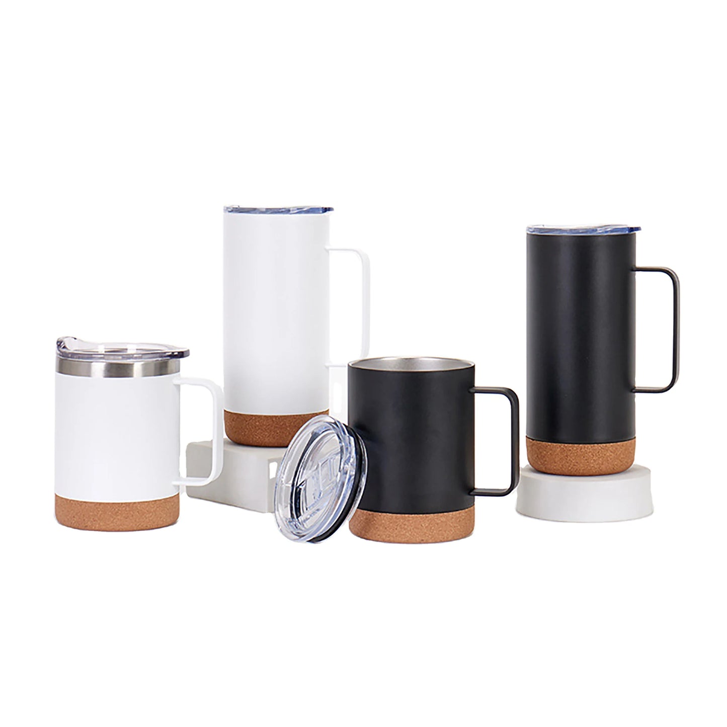 Cork Bottom Travel Mug With Handle Coffee Cups 12oz 16oz Reusable Sustainable Tumbler Wooden Stainless Steel Two Wall Insulat