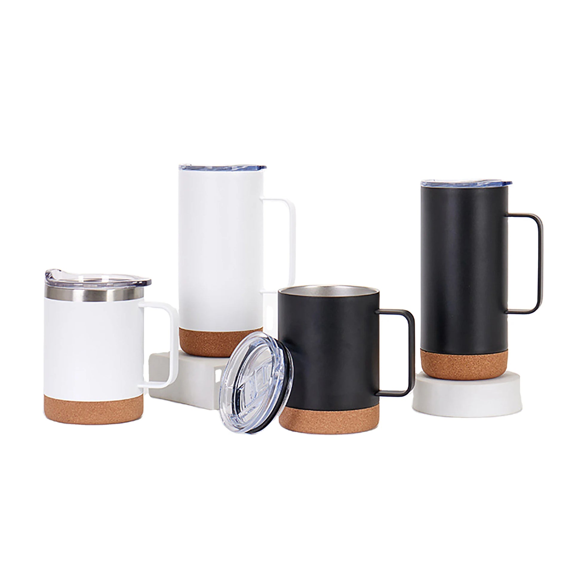 Cork Bottom Travel Mug With Handle Coffee Cups 12oz 16oz Reusable Sustainable Tumbler Wooden Stainless Steel Two Wall Insulat