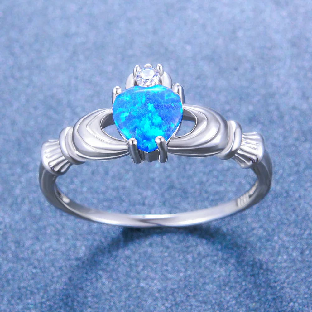 Wholesale Manufacturer Blue Opal Irish Claddagh Ring Irish Celtic Culture