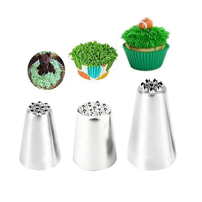 3pcs Stainless Steel Cream Decorating Nozzle Set Decorating Grass Shape Cake Nozzles