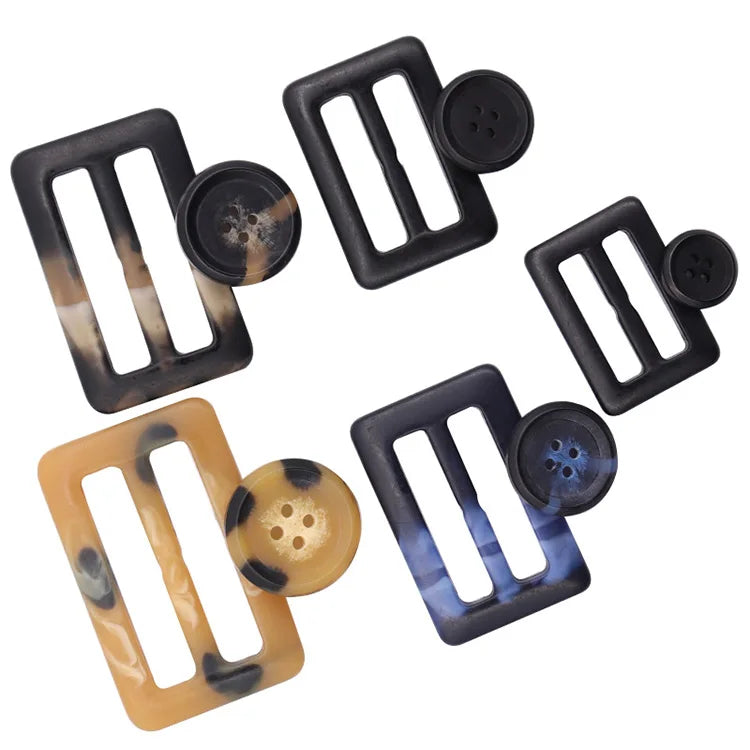 Four Eyes Resin-style Dress Button Ladder Square Adjustable Patterned Wool Coat Sweater Resin Horn Style Button