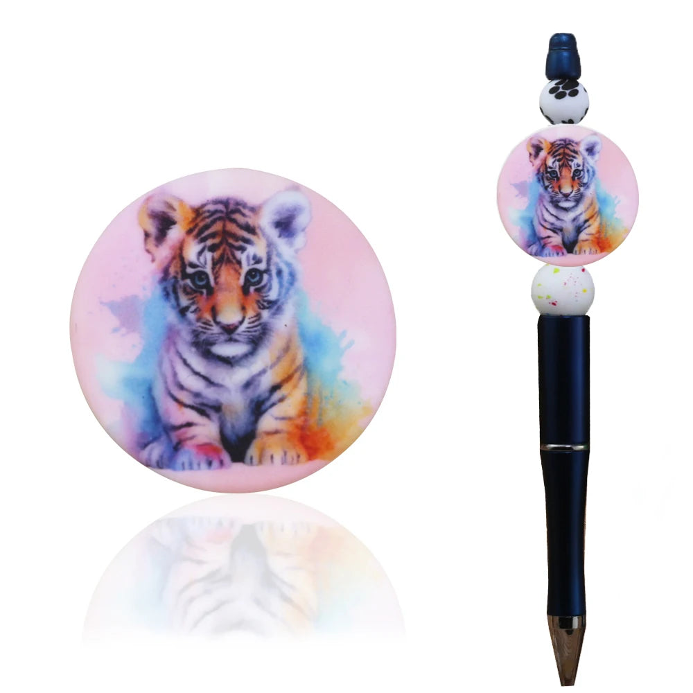 2024 New Design Watercolor Cute Tiger Animal Pattern Printed Custom 30MM Food Grade Silicone Focal Beads SYBBeads H-03 Model