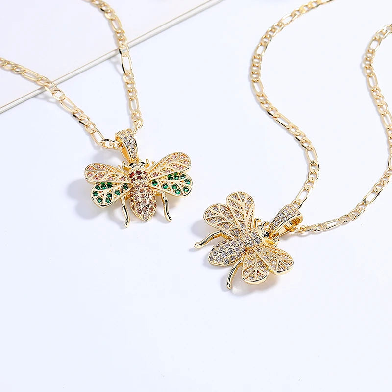 Hengdian Chain Pendant Elegance Wholesale Zircon Bee 18K Gold Plated Necklace Fashion Jewelry for Women