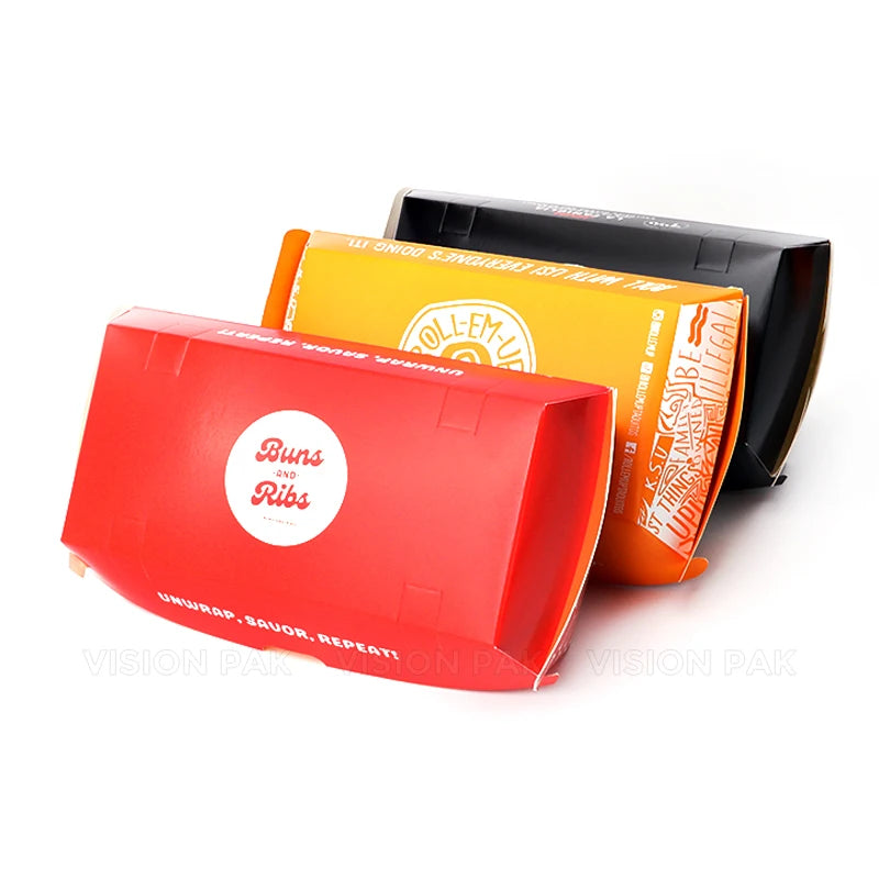 Custom Biodegradable Recycled Material Food Packaging Paper Slide Burger Box Embossing for Sushi Chewing Gum Innovative New