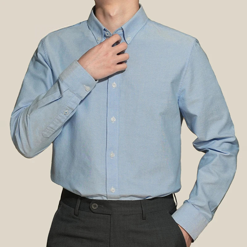 Factory Wholesale Long Sleeve Men's Shirts Custom Logo Slim Solid Casual Shirts Striped Washed Oxford Shirts
