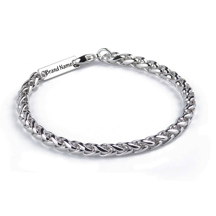 Custom Laser Engraving Wheat Chain Bracelet for Men Waterproof Mens Stainless Steel 6mm Width Cutomzied Wheat Chain Bracelets