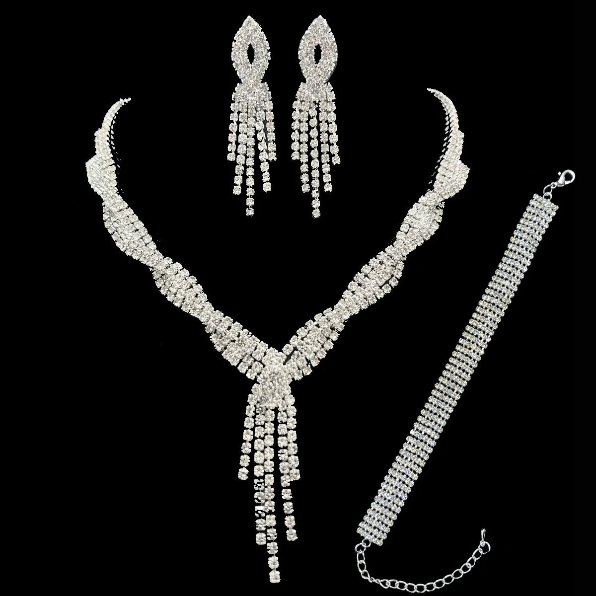 DAIHE SET-3490 Tassel Twist Luxury Saudi Exquisite Three-layer Rhinestone Fashion Set