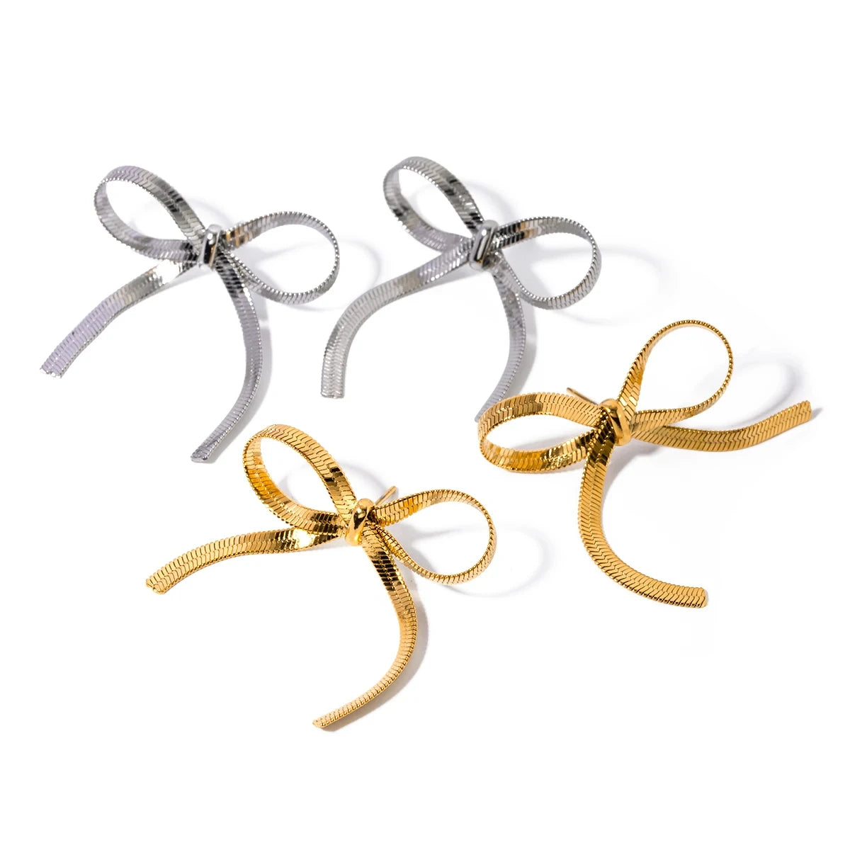 Ins Personality Bowknot Shape Stud Earring Simple Elegant 18K PVD Gold Plated Stainless Steel Snake Chain Earrings for Women