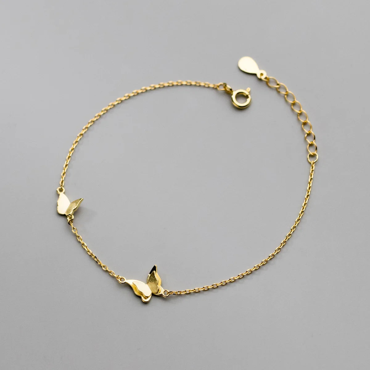 Dainty Butterfly Shape 925 Sterling Silver 18K Gold Plated Hand Charm Bracelets Fashion Jewelry for Women