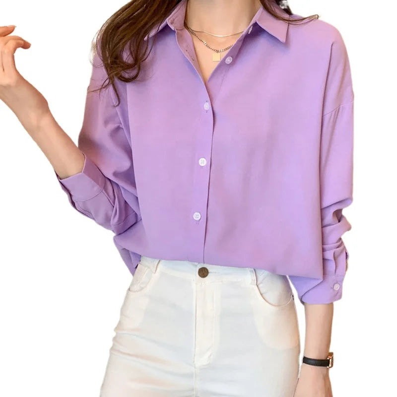 Liu Ming March Expo Spring Autumn Korean Style Women s Fashion Turn Down Collar Long Sleeve Shirts Simple Blouse