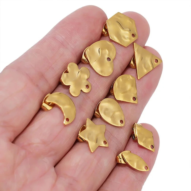 Stainless Steel 18k Gold Plating Stud Metal Blank Geometric Hammered Stud Earrings DIY Hole Earrings