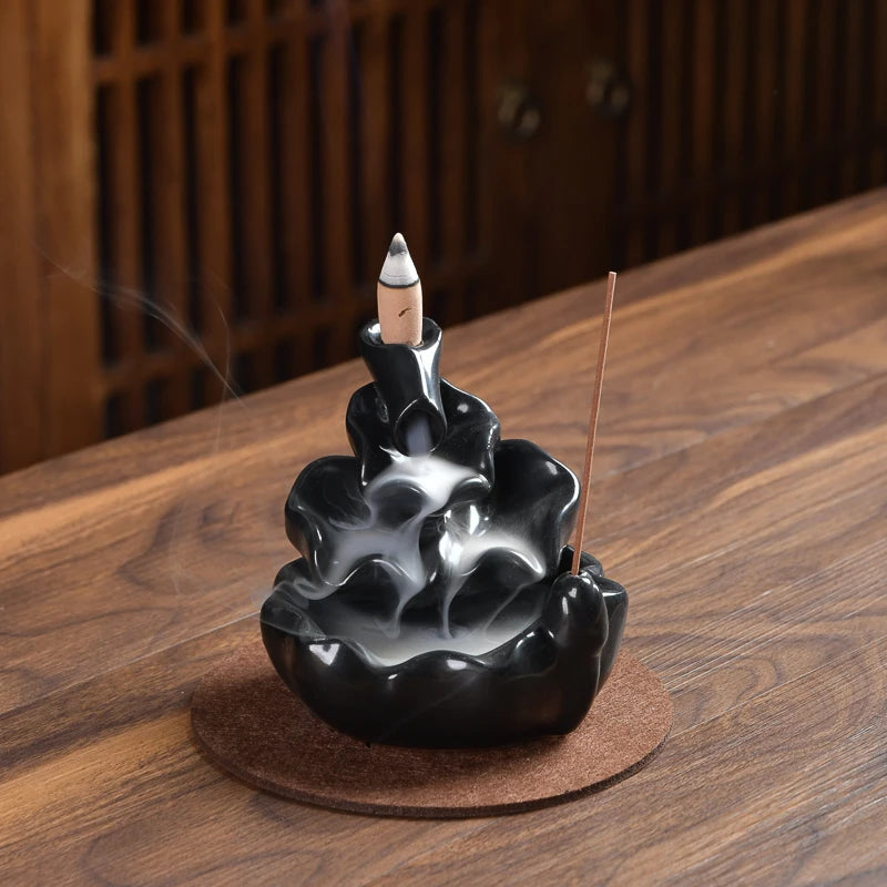 Flower Home Decor Backflow Incense Holder Waterfall Ceramic Burner Anti-Odour Chinese Zen Women Gift Spring Summer Fall