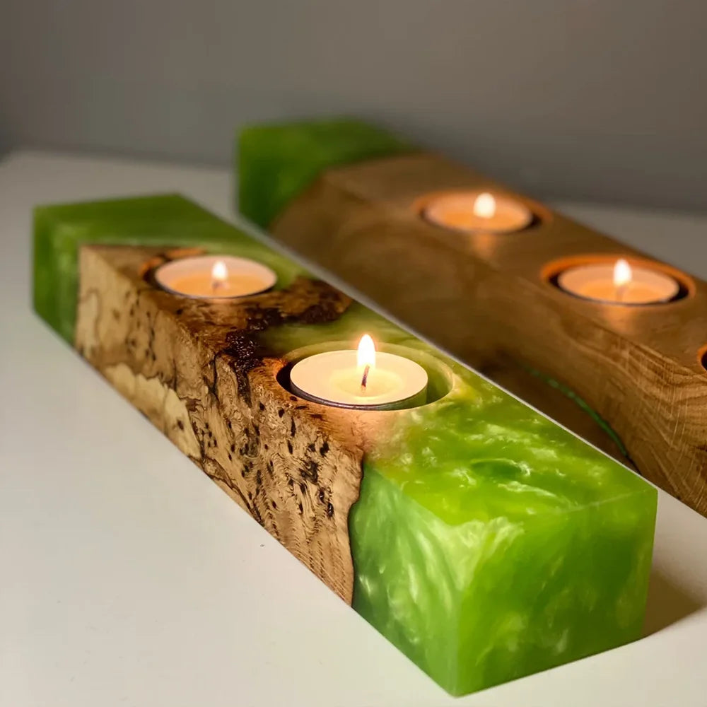 Wood Resin Candle Holder Modern Green Candlestick Home Decoration Resin Wood Candlestick
