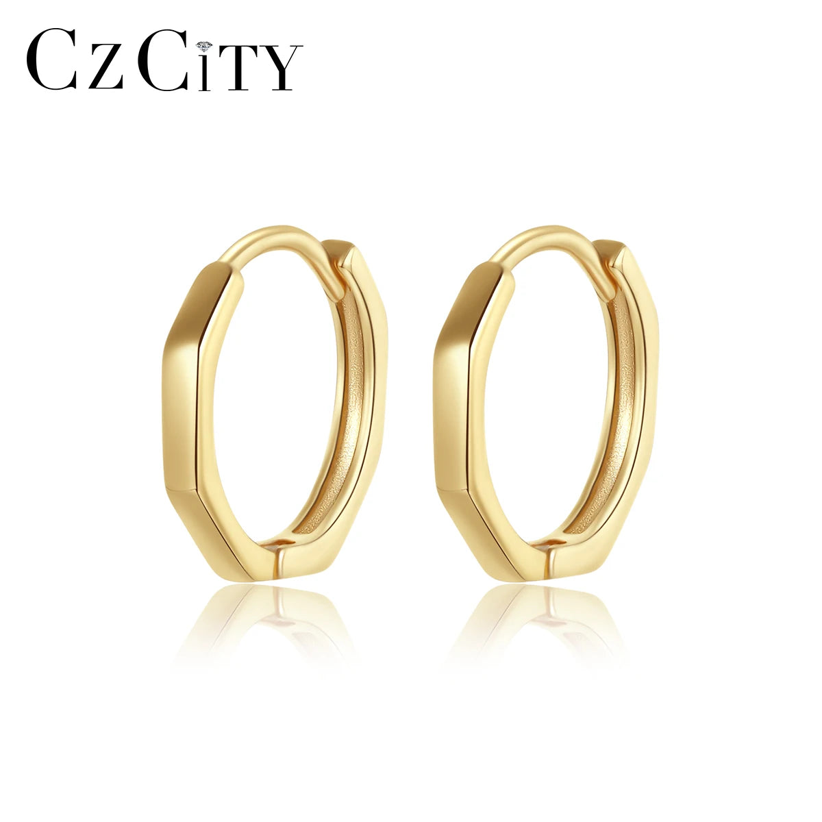 CZCITY Woman Silver 925 Hoop Hot Sale Gold Plated Sterling Trendy Clip on Earing Geometric Earrings