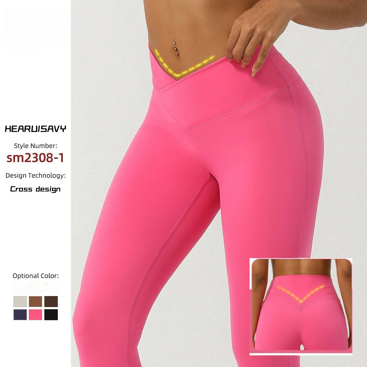 HEARUISAVY High Waisted Workout Clothings Gym Apparel Women Fitness Yoga Pant Tight Cross Waisted V Shape Leggings