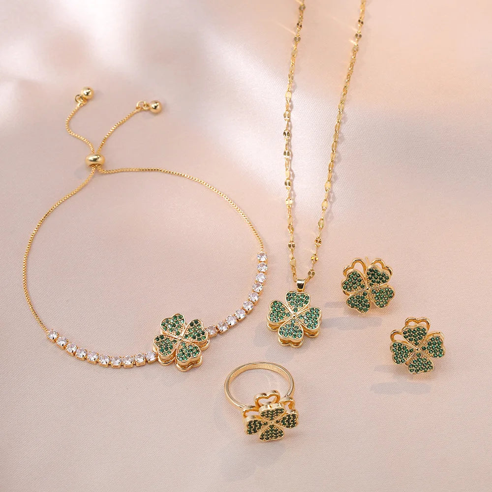 Fashion Jewelry 4 Styles Can Rotate Pendant Earrings Ring Bracelet Micro-inset Zircon Titanium Steel Necklace