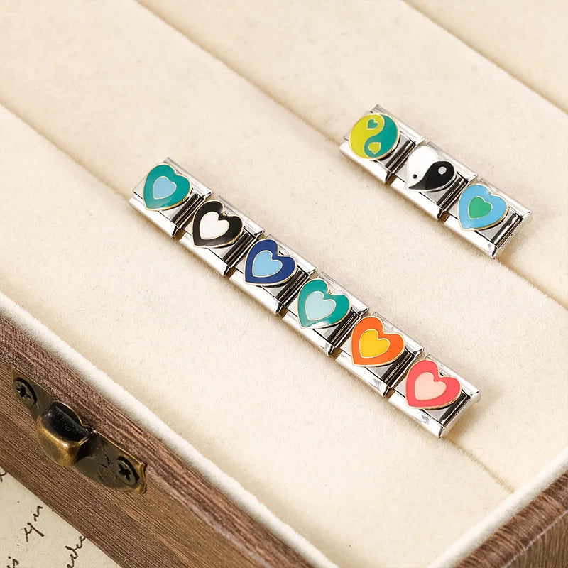 Hapiship 2024 Fashion Pretty Colors Romantic Heart Love Charm Italian Links Fit 9mm Bracelet Making Women DIY Jewelry DJ1139-