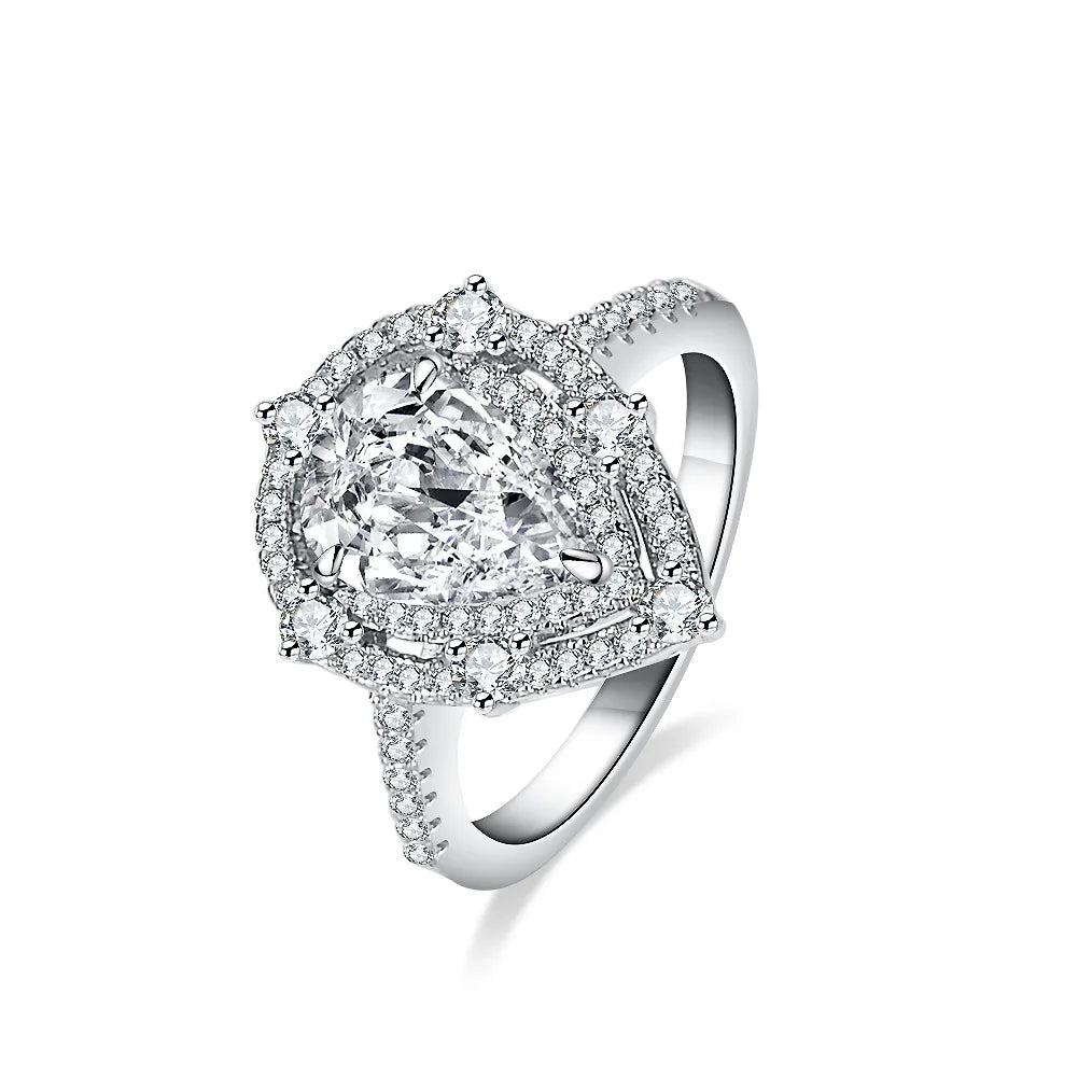 Hot Sale Women's S925 Silver Classic Engagement Wedding Rings Brilliant Cut 2CT Loose Moissanite Free Certified Gold Plated