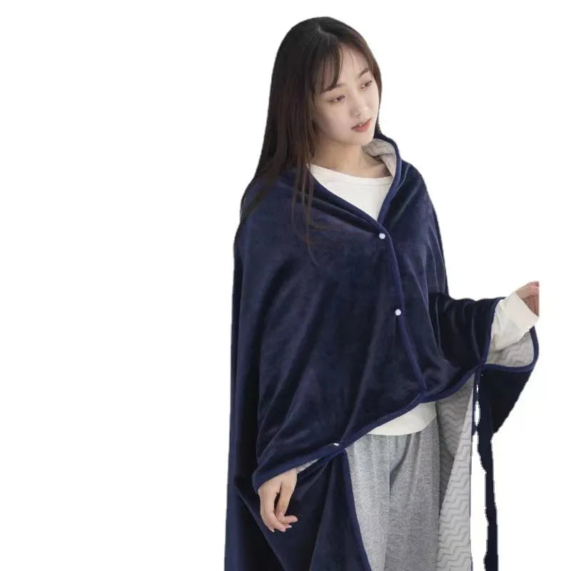 Irini Wearable Warm Plush Fleece Tippet Cape Winter Multi-Functional Knee Shawl Cover Pillow Blanket Woven Character 100%
