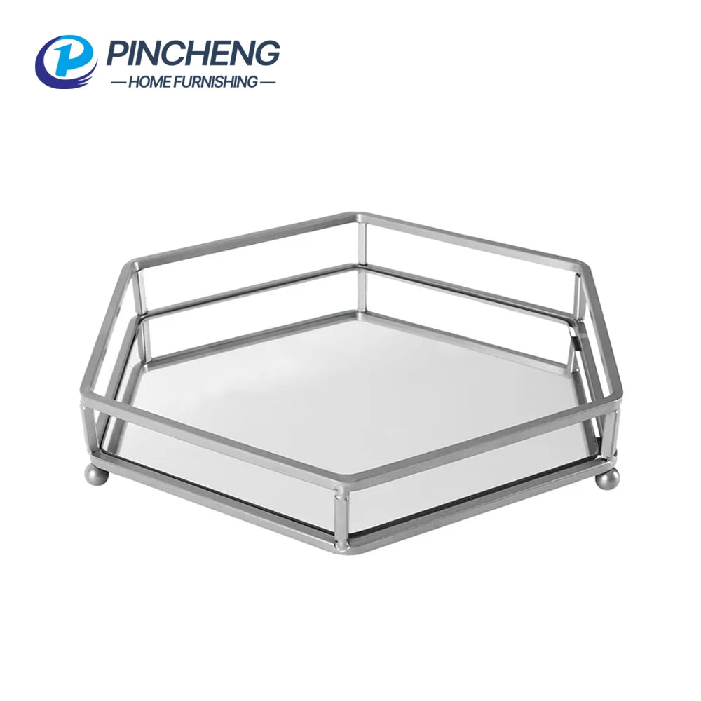 Wholesale Nordic Style Fancy Mirror Tray Metal Decoration Serving Perfume Vanity Storage Tray