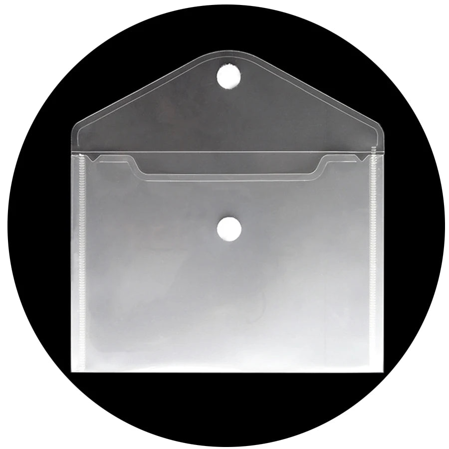 A4 PP Transparent Hook and Loop Fasteners Document Bag with Tape Envelope