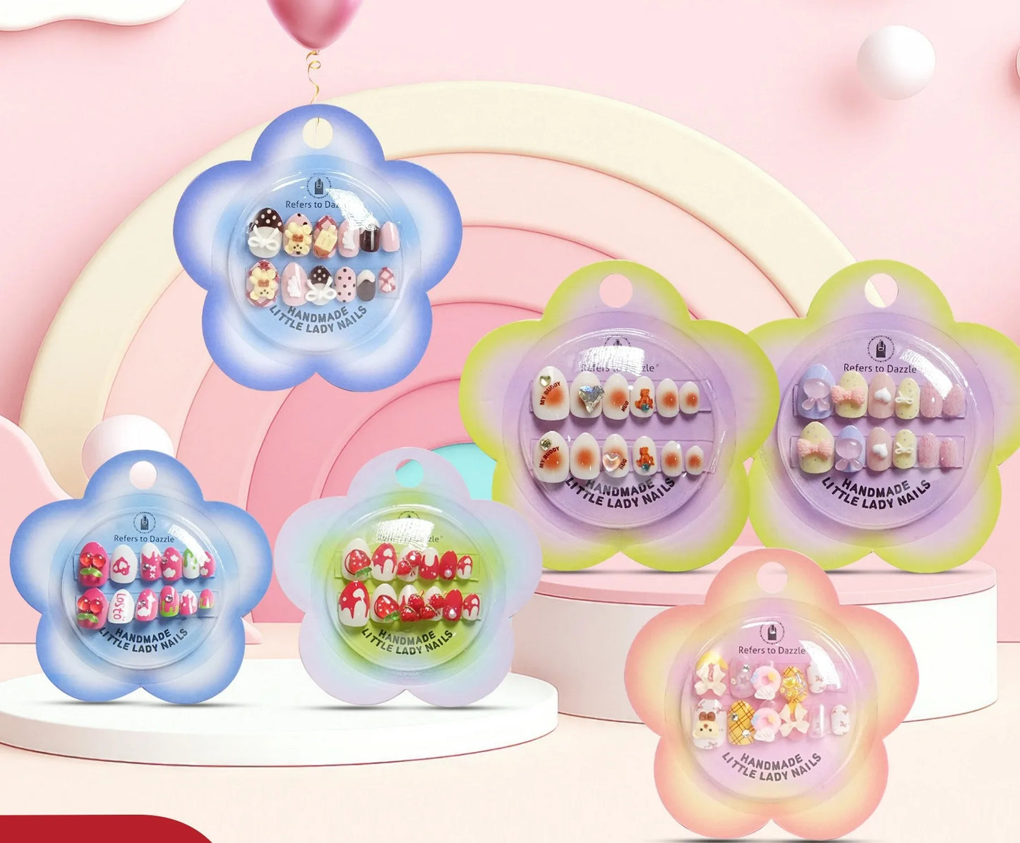 12/24 Pcs Kids' Press-On Nails Safety-Tested for US & EU Standards Artificial Fingernails Customize Candy False Nails