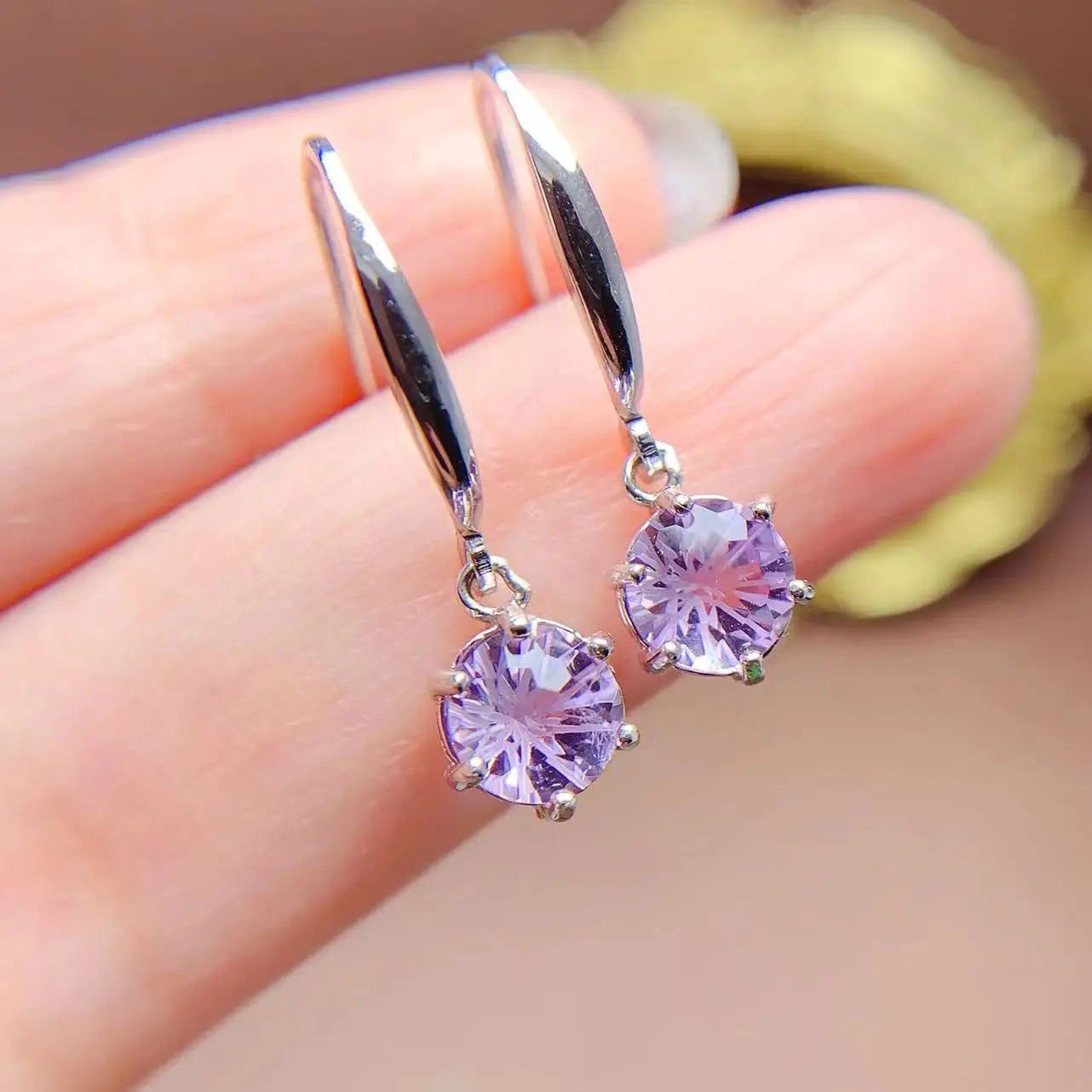 Korean 925 Sterling Silver 18k Rose Gold Plating Natural Amethyst Stud Earrings for Women-Anniversary Party Gift Wholesale