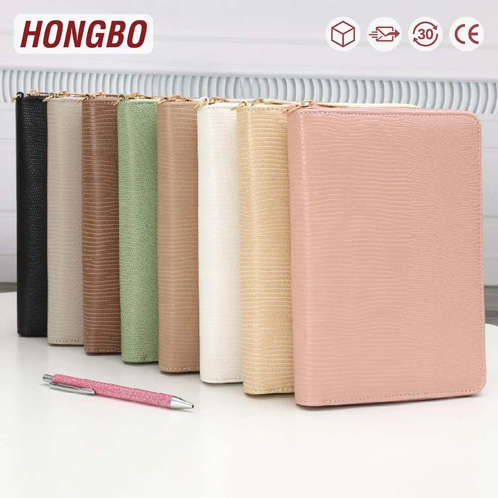Hongbo New A6 Lizard PU Leather Zipper Wallet with 6 Gold Binder Rings As Budget Planner Envelope with Inserts Available