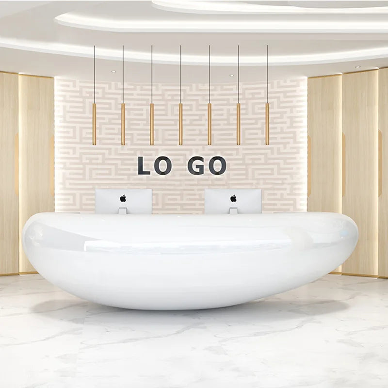Modern White Reception Desk with LED Wood for Salons Gyms Shops Hotels Spas Schools Hospitals Supermarkets Malls