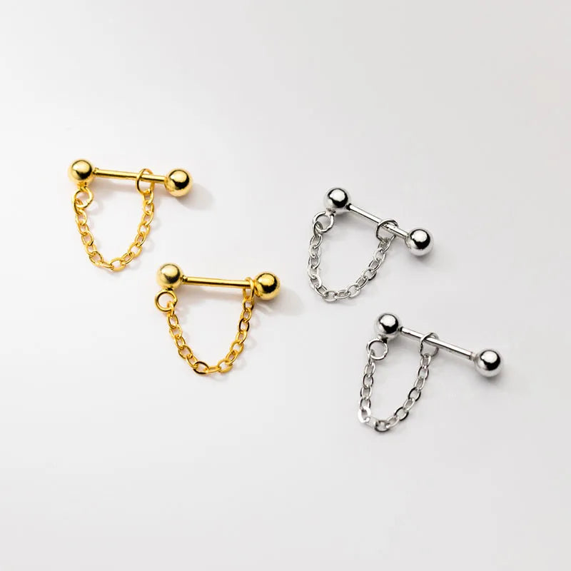Korean Design Short Chain Double Ball Screw Stud Earrings Wholesale 925 Sterling Silver Jewelry Gifts