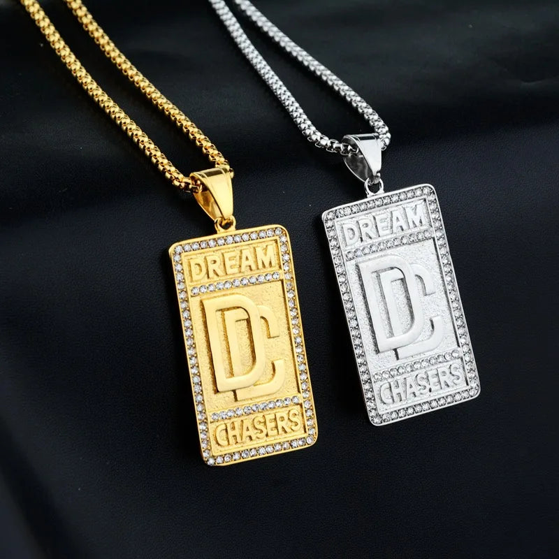 European and American Hip Hop HIPHOP Jewelry Titanium Steel Gold-plated Diamond Pendant Necklace