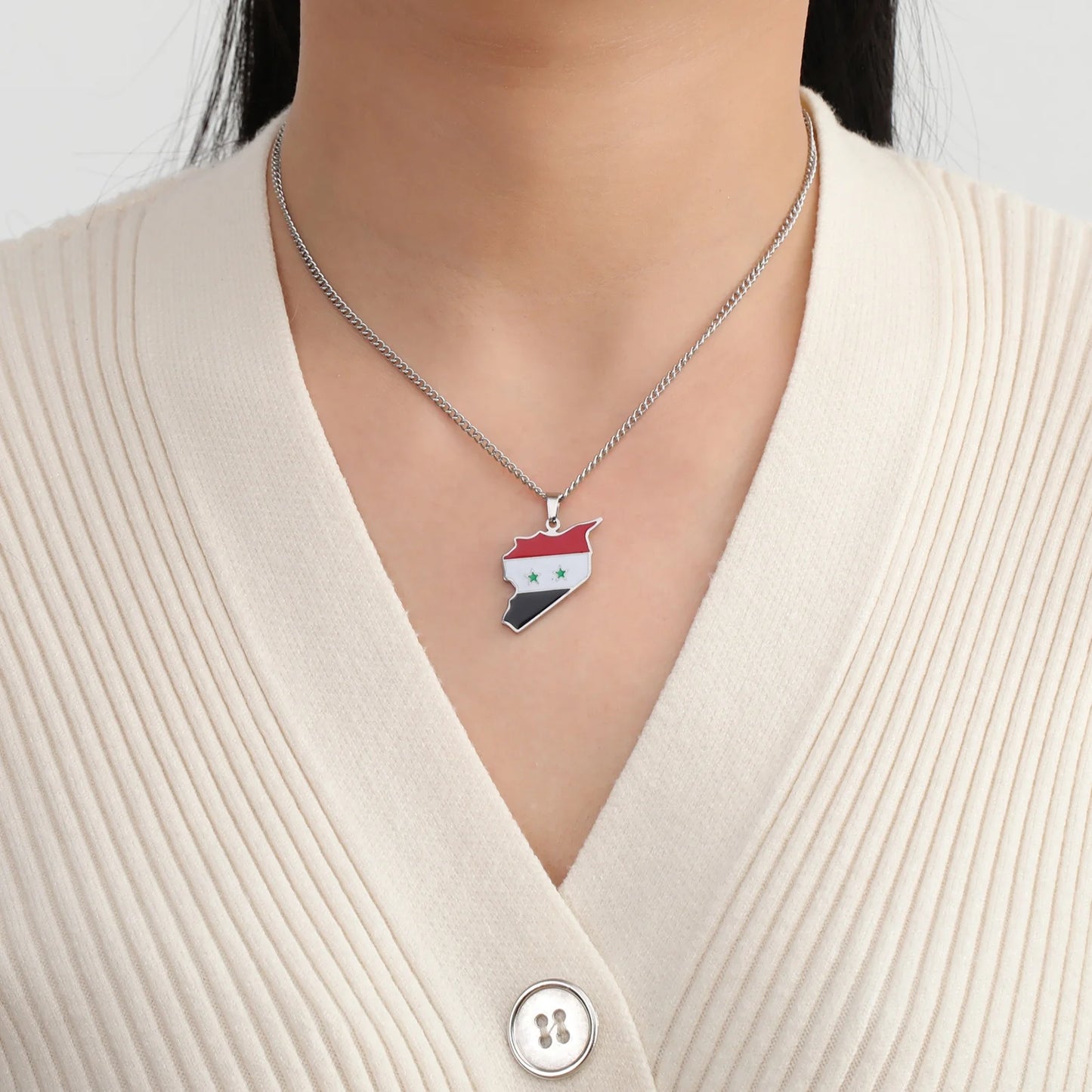 Syria Map Pendant Necklace Stainless Steel Middle East Regional Map Necklace Memorable Gift for Women and Men Hot Sale