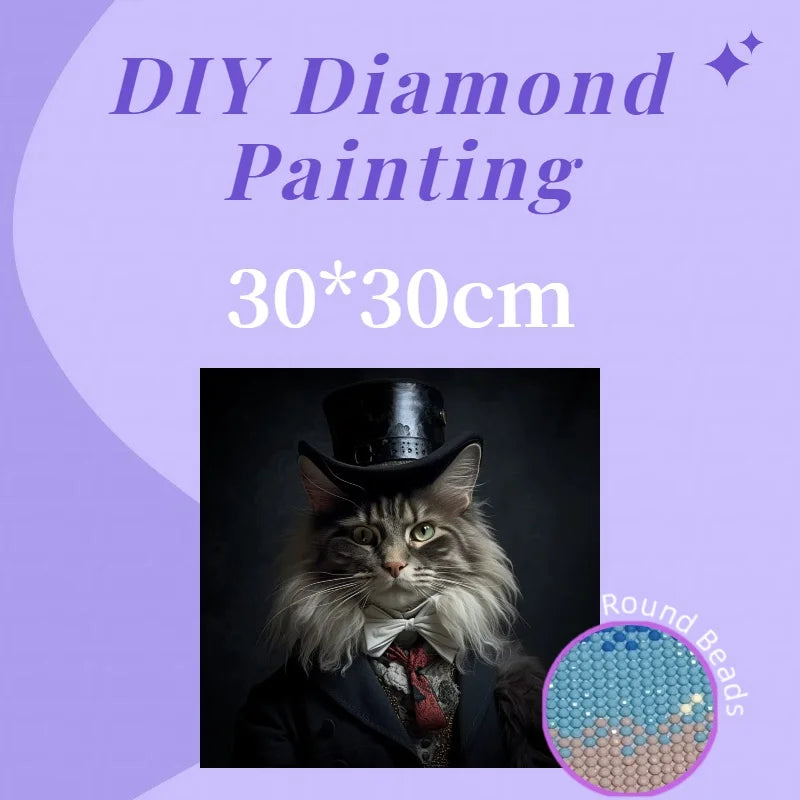 30x30CM DIY Elegant Cat Wall Decor Diamond Painting Full Round Beads Creative Animal Diamond Painting Kit for Beginner