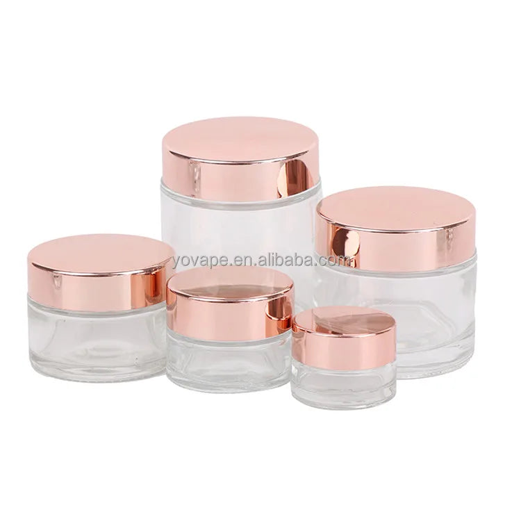 RTS Cosmetic Packaging 30 g 30g 30gram Gram 1 Ounce 1 Oz Skin Care Body Scrub Butter Cream Frosted clear Glass Jar Rose Gold 